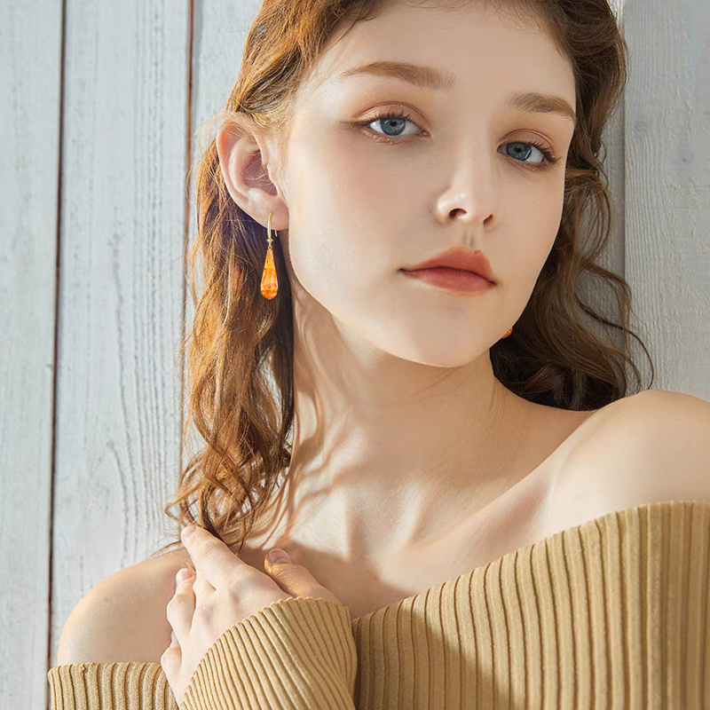 14K Gold Amber Drop Earrings-2