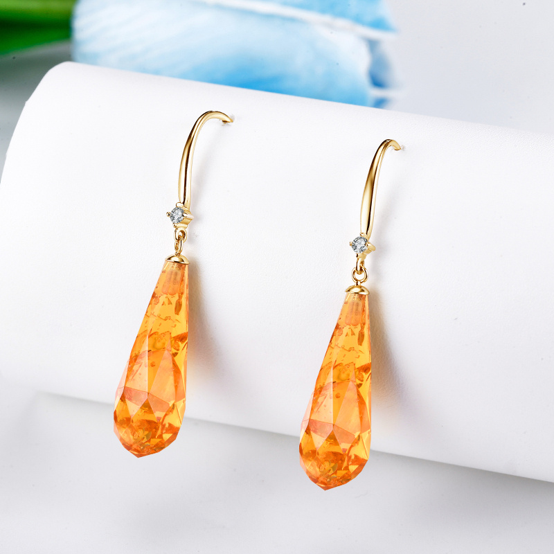 14K Gold Amber Drop Earrings-4