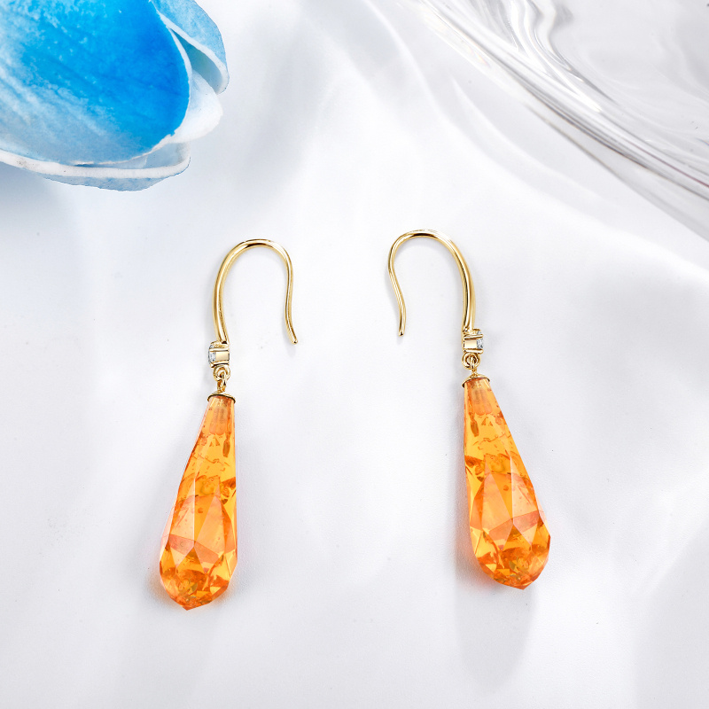 14K Gold Amber Drop Earrings-5