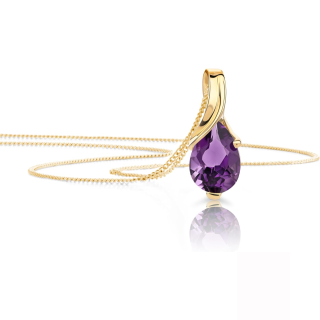 14K Gold Amethyst Drop Shape Pendant Necklace Gemstone Necklaces-2