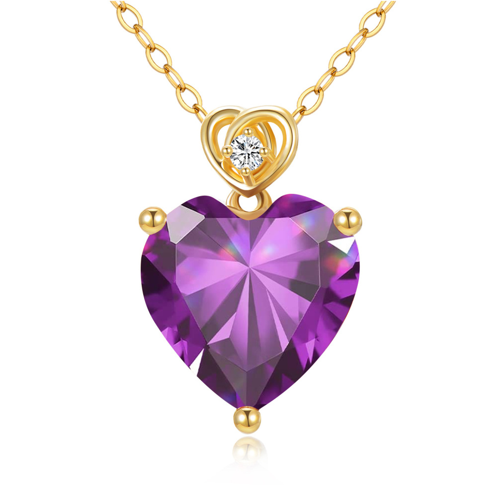 Collar Colgante Corazón Amatista Oro 10K-1
