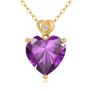 14K Gold Amethyst Heart Pendant Necklace-11