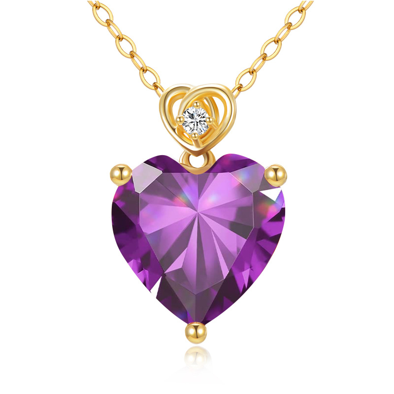 14K Gold Amethyst Herz-Anhänger Halskette