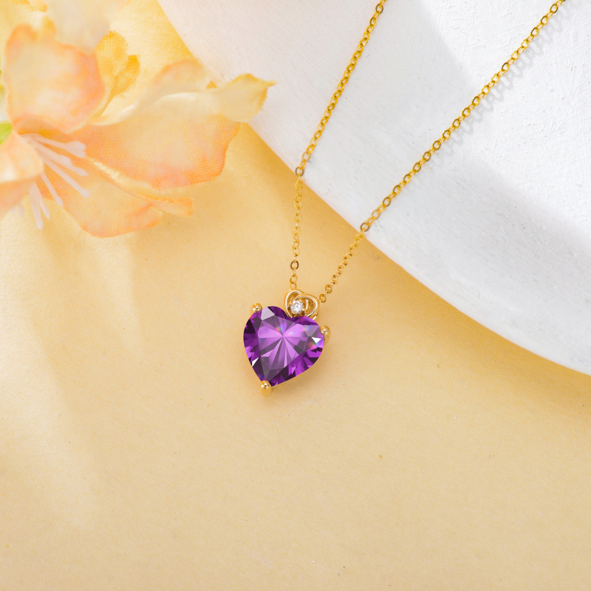 14K Gold Amethyst Heart Pendant Necklace-3