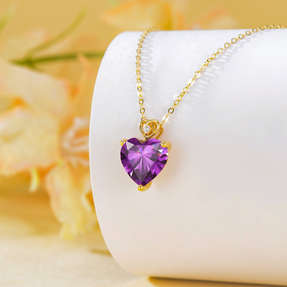 14K Gold Amethyst Heart Pendant Necklace-4