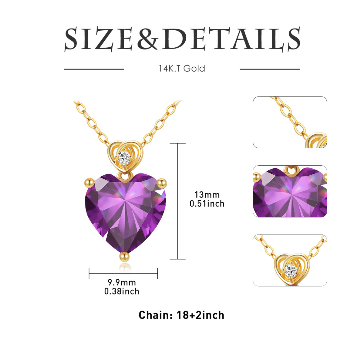 14K Gold Amethyst Heart Pendant Necklace-5