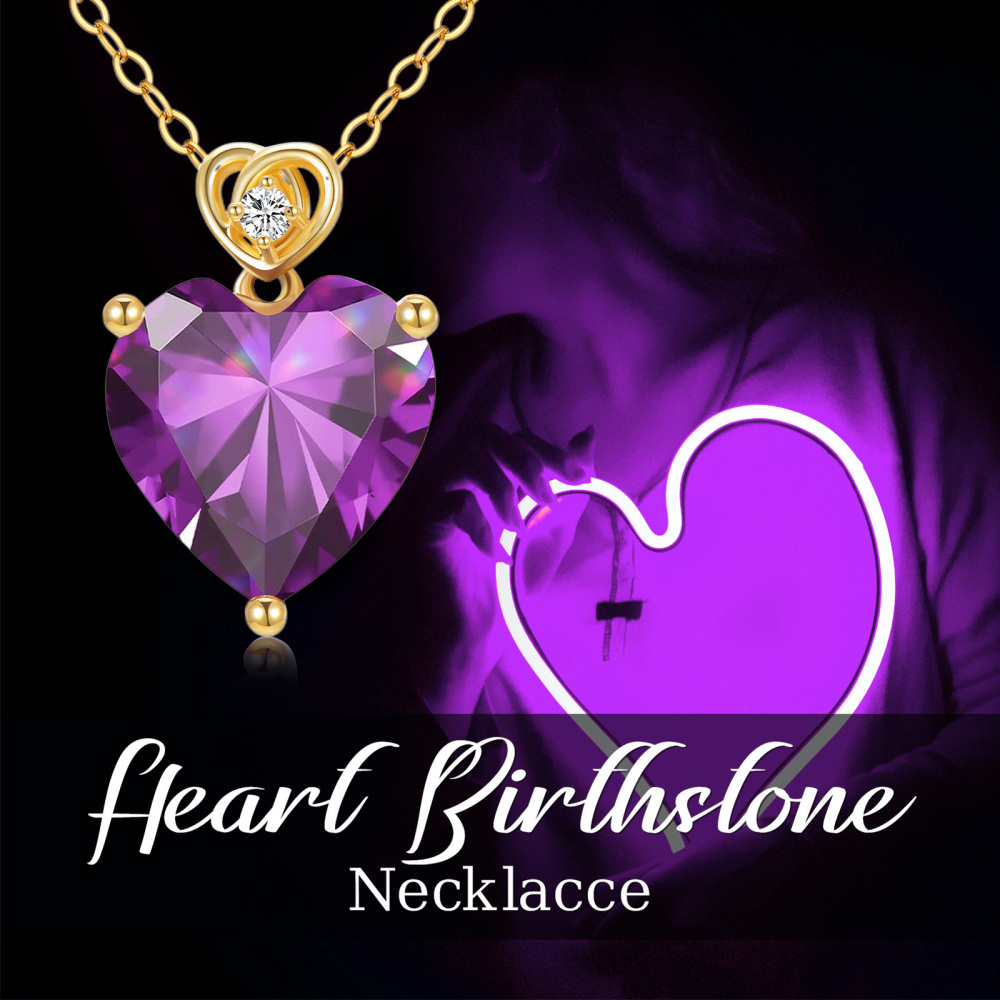 Collar Colgante Corazón Amatista Oro 10K-6
