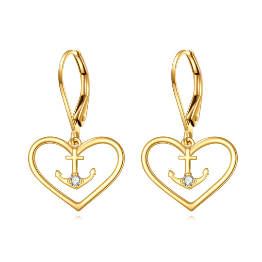 10K Gold Cubic Zirconia Anchor & Heart Drop Earrings