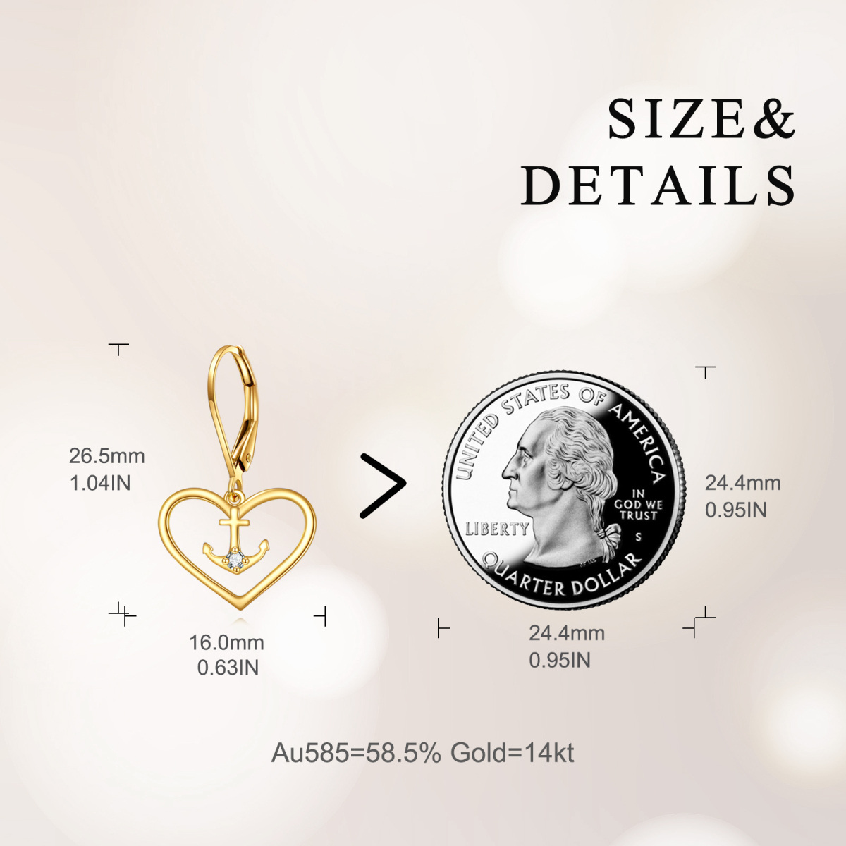 10K Gold Cubic Zirconia Anchor & Heart Drop Earrings-6