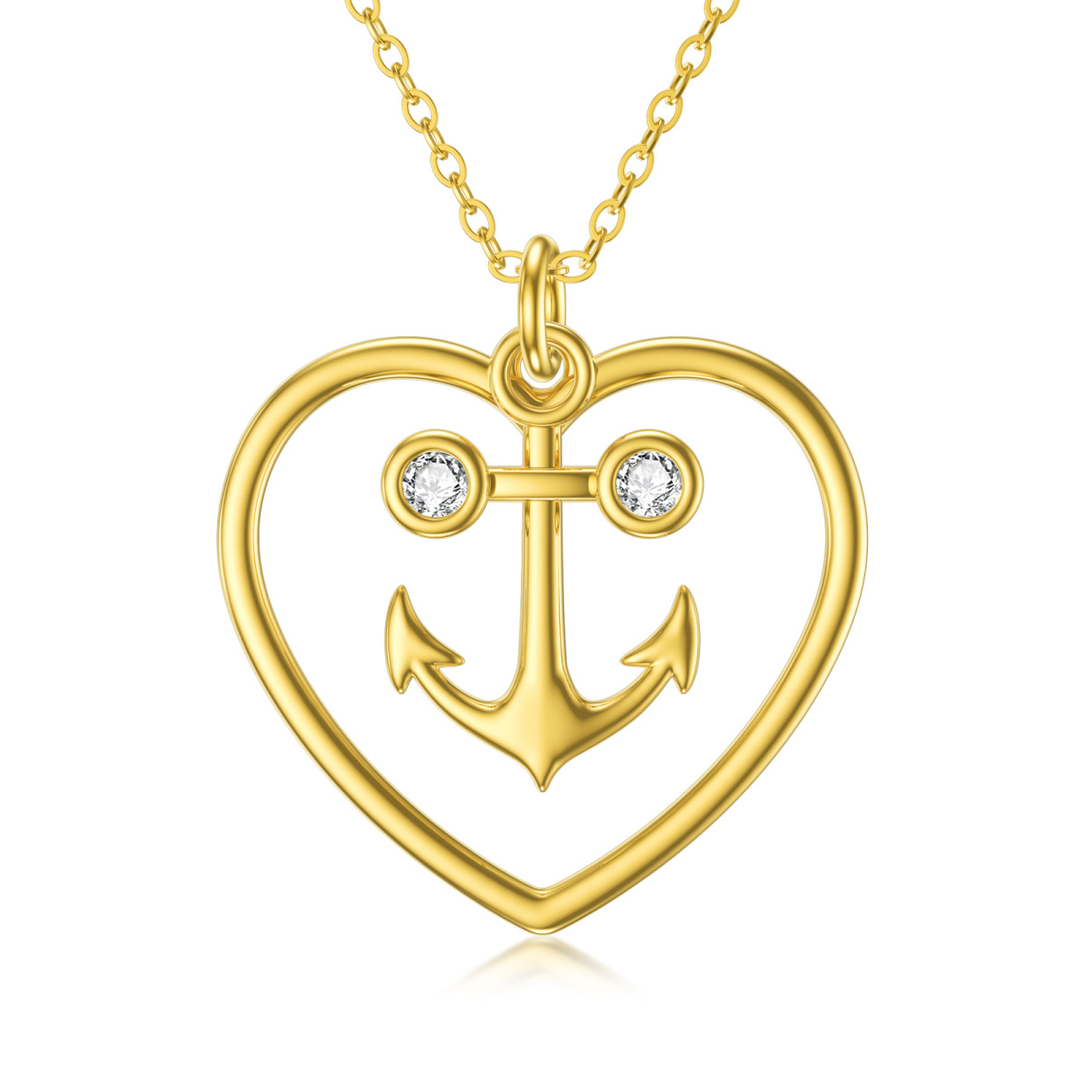 14K Gold Cubic Zirconia Anchor & Heart Pendant Necklace-1