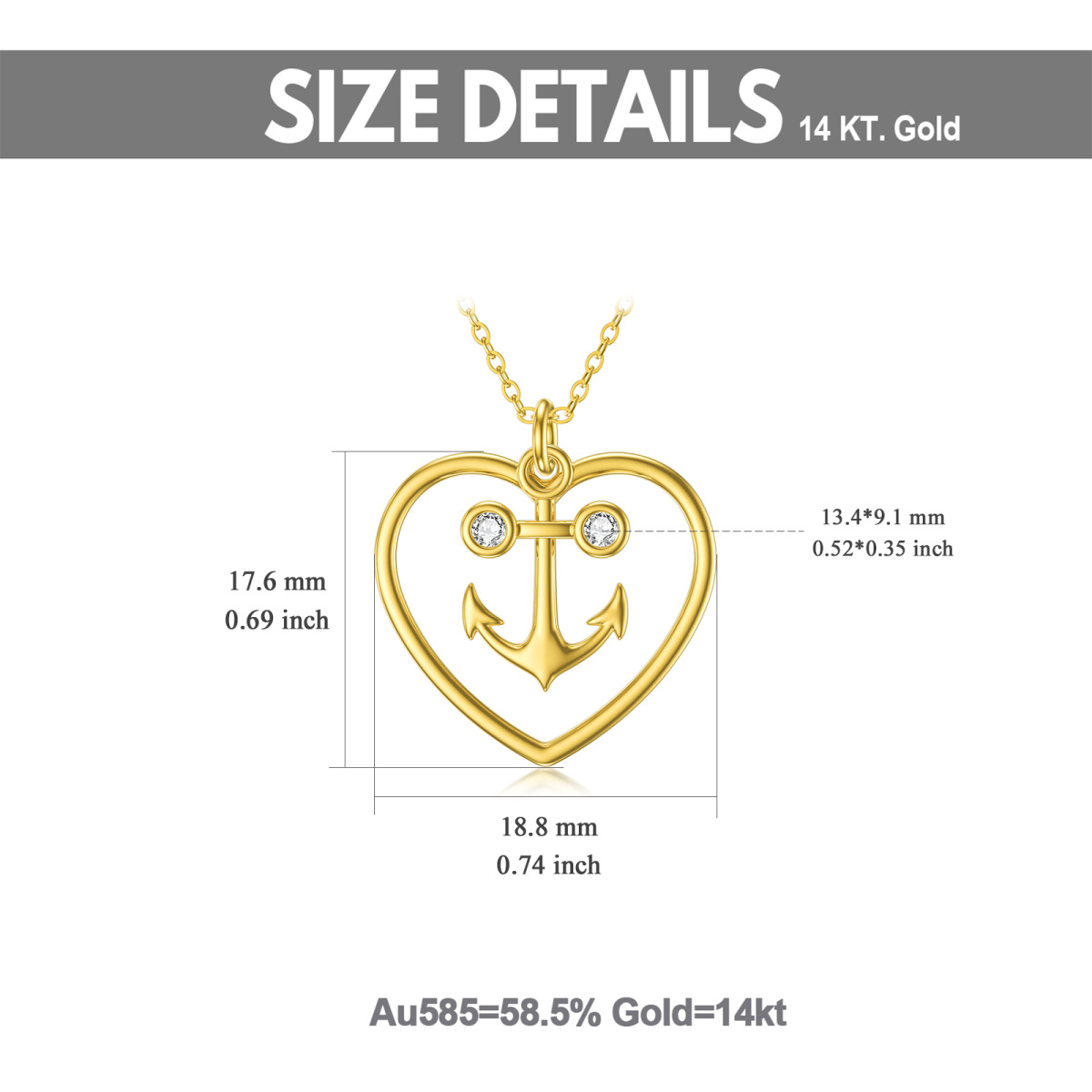 Collier en or 14K à pendentif ancre et coeur en zircon cubique-6