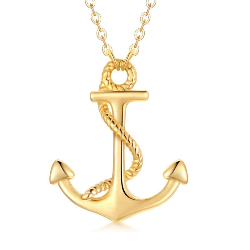 10K Gold Anchor Necklace for Women-14