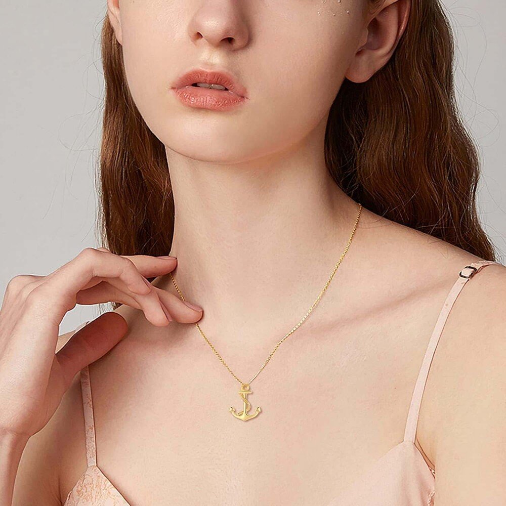 10K Gold Anchor Necklace for Women-2