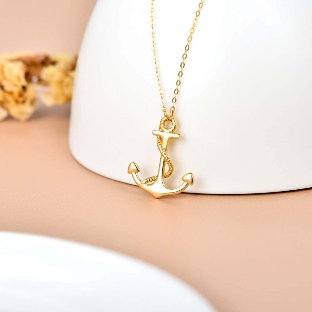 10K Gold Anchor Necklace for Women-3