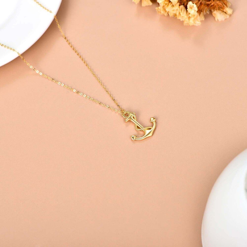 10K Gold Anchor Necklace for Women-4