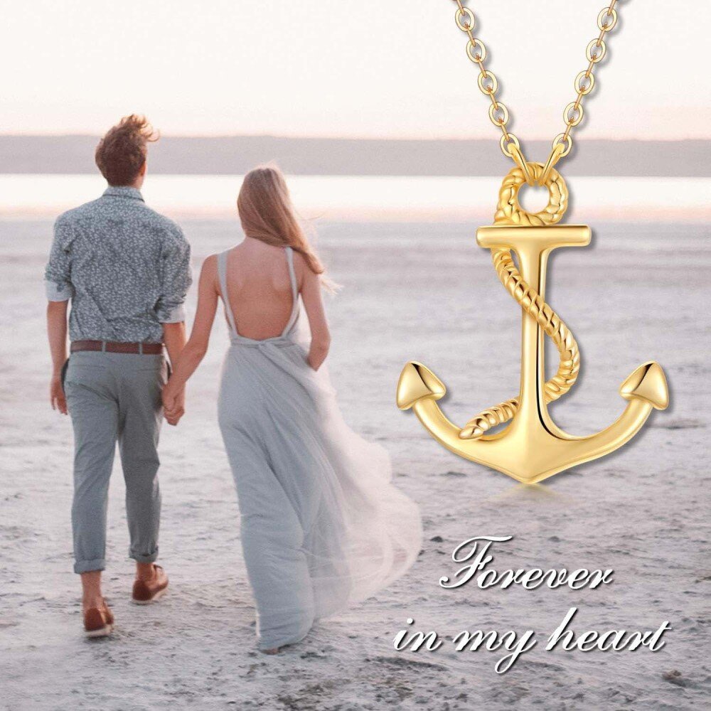 10K Gold Anchor Necklace for Women-6