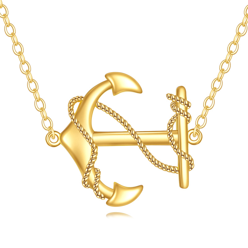 10K Gold Anchor Pendant Necklace-17