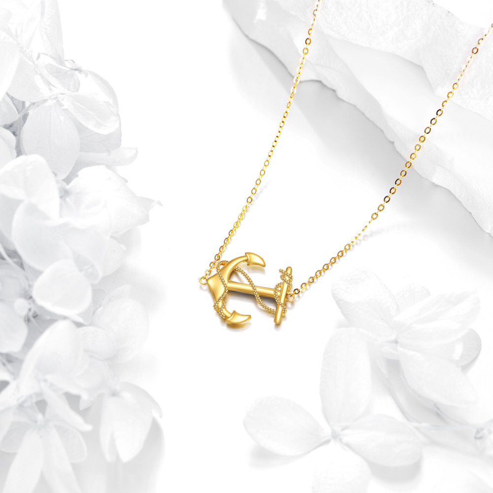 10K Gold Anchor Pendant Necklace-3
