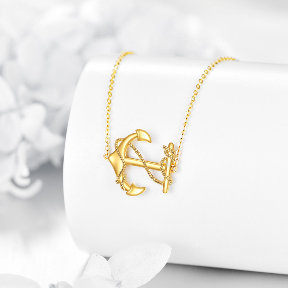 10K Gold Anchor Pendant Necklace-4
