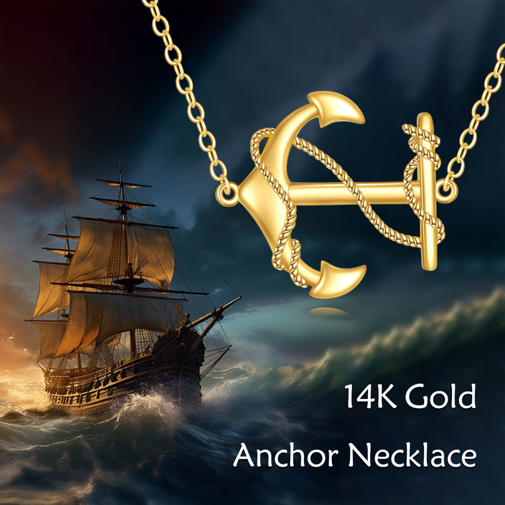10K Gold Anchor Pendant Necklace-6