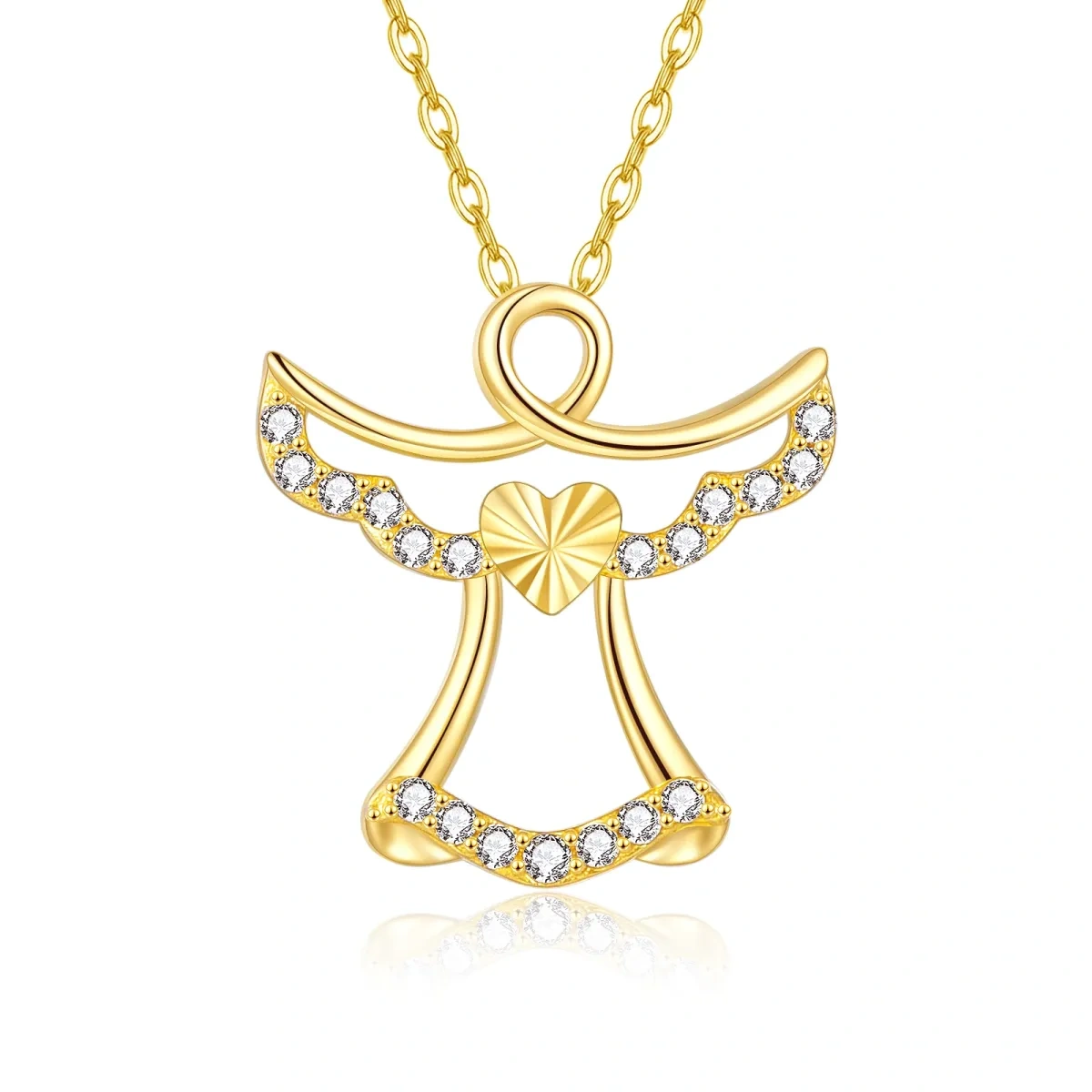 10K Gold Cubic Zirconia Angel Pendant Necklace-1