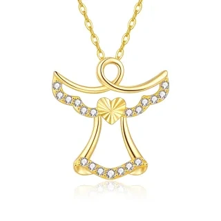 10K Gold Cubic Zirconia Angel Pendant Necklace-3