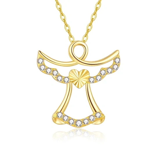 10K Gold Cubic Zirconia Angel Pendant Necklace