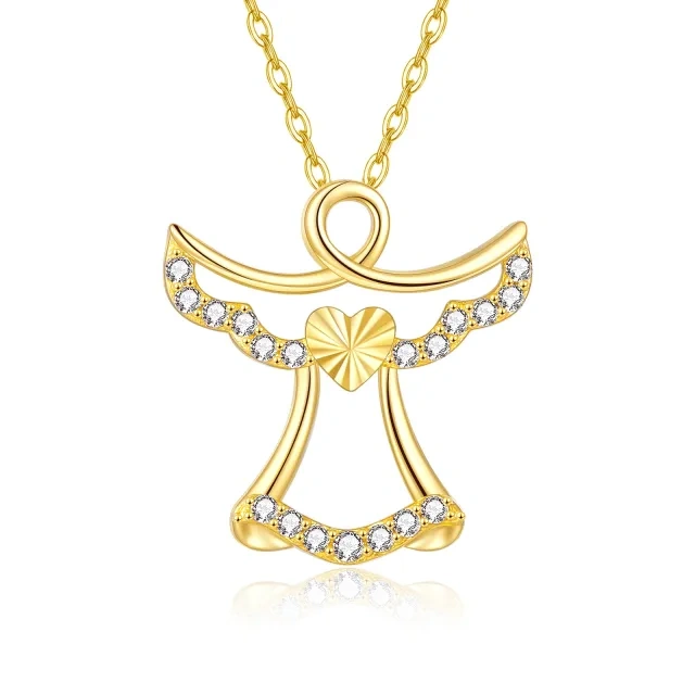 14K Gold Cubic Zirconia Angel Pendant Necklace-2