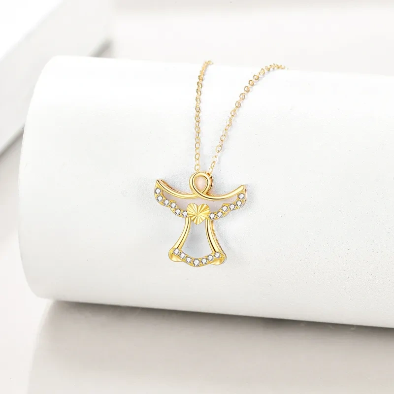 14K Gold Cubic Zirconia Angel Pendant Necklace-3