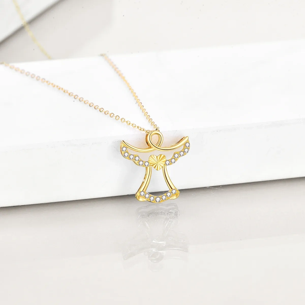 10K Gold Cubic Zirconia Angel Pendant Necklace-6