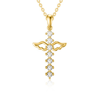 10K Gold Cubic Zirconia Angel Wing & Cross Pendant Necklace-56