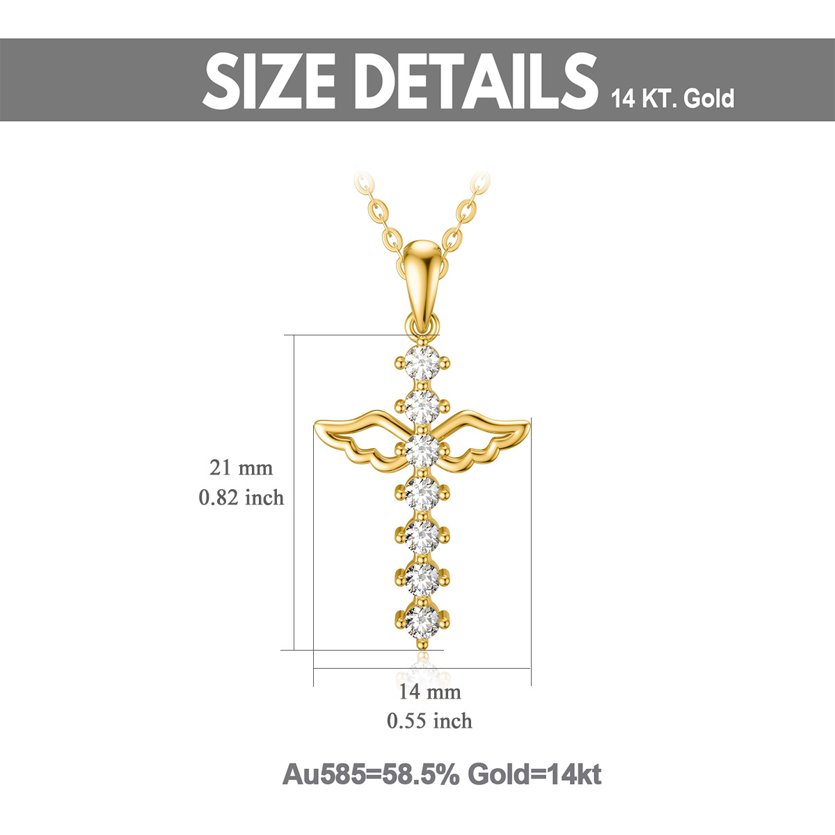 10K Gold Cubic Zirconia Angel Wing & Cross Pendant Necklace-6