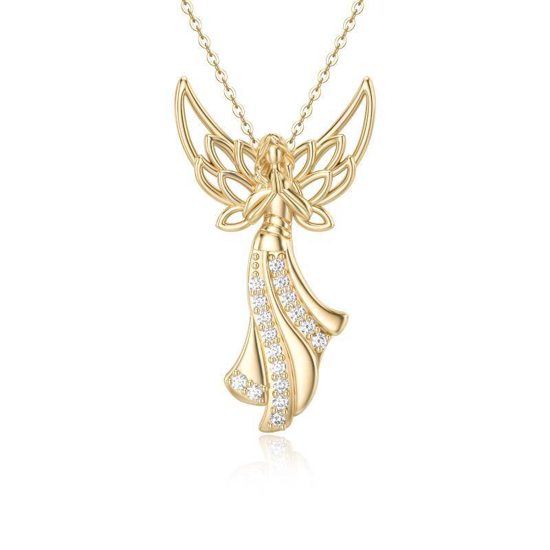 Collana con ciondolo a forma di ala d'angelo e fata in oro 14K con zirconia cubica-1