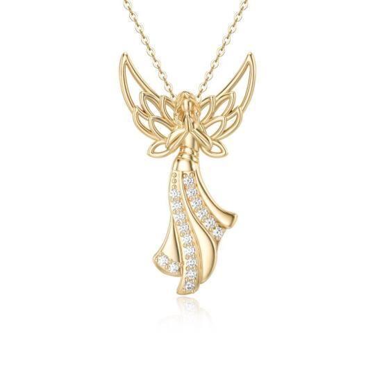 Collier en or 14K avec aile d'ange et pendentif fée en zircon cubique