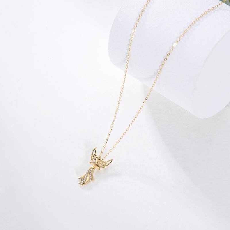 10K Gold Cubic Zirconia Angel Wing & Fairy Pendant Necklace-4