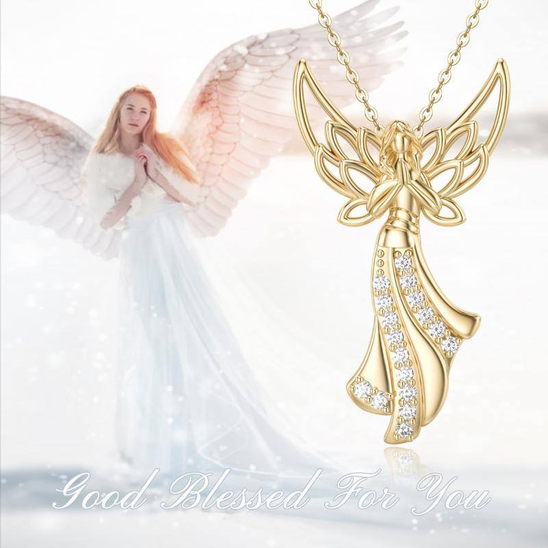 14K Gold Cubic Zirconia Angel Wing & Fairy Pendant Necklace-5