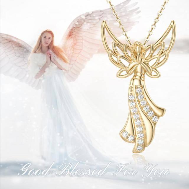 14K Gold Cubic Zirconia Angel Wing & Fairy Pendant Necklace-5