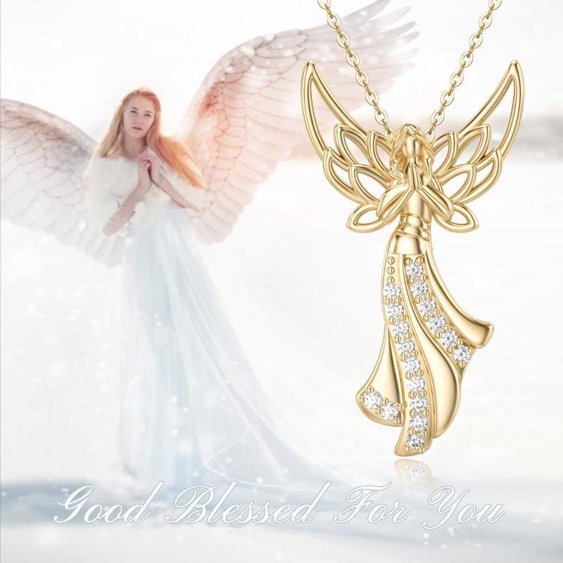 10K Gold Cubic Zirconia Angel Wing & Fairy Pendant Necklace-5