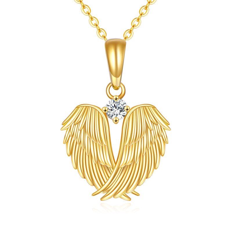 10K Gold Cubic Zirconia Angel Wing Feather Heart Pendant Necklace-9