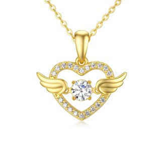 10K Gold Cubic Zirconia Angel Wing & Heart Pendant Necklace-5