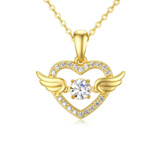 Collier avec pendentif en forme d'aile d'ange et de cœur en zircone cubique en or 14 carats