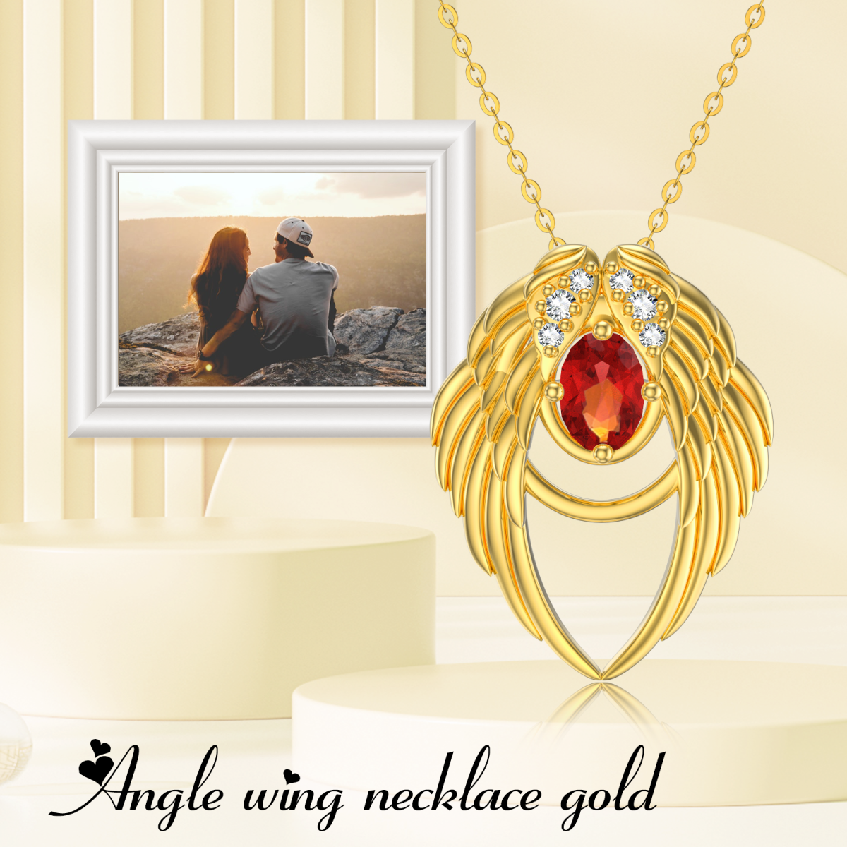 18K Gold Cubic Zirconia Angel Wing Pendant Necklace-6