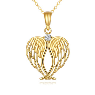 10K Gold Cubic Zirconia Angel Wings Heart Shaped Pendant Necklace-31