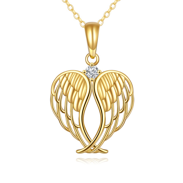 14K Gold Cubic Zirconia Angel Wings Heart Shaped Pendant Necklace-5