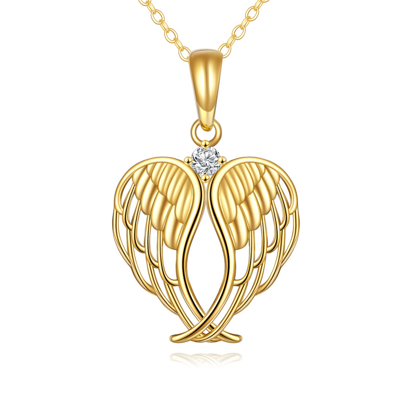 10K Gold Cubic Zirconia Angel Wings Heart Shaped Pendant Necklace-4