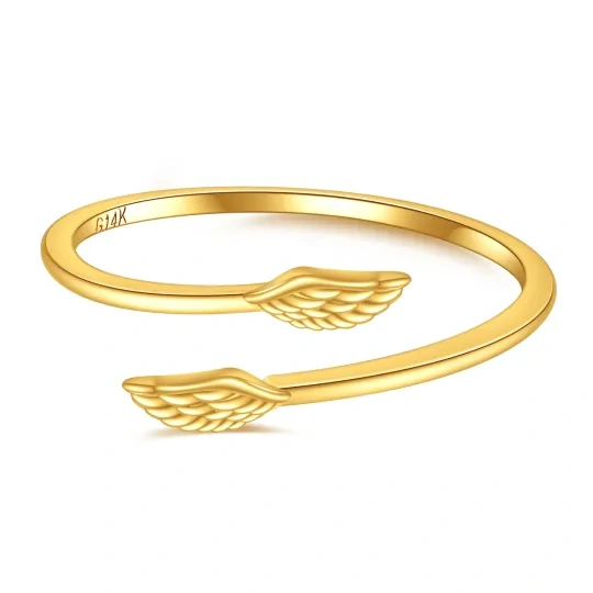 Bague ouverte avec ailes d'ange en or 14K