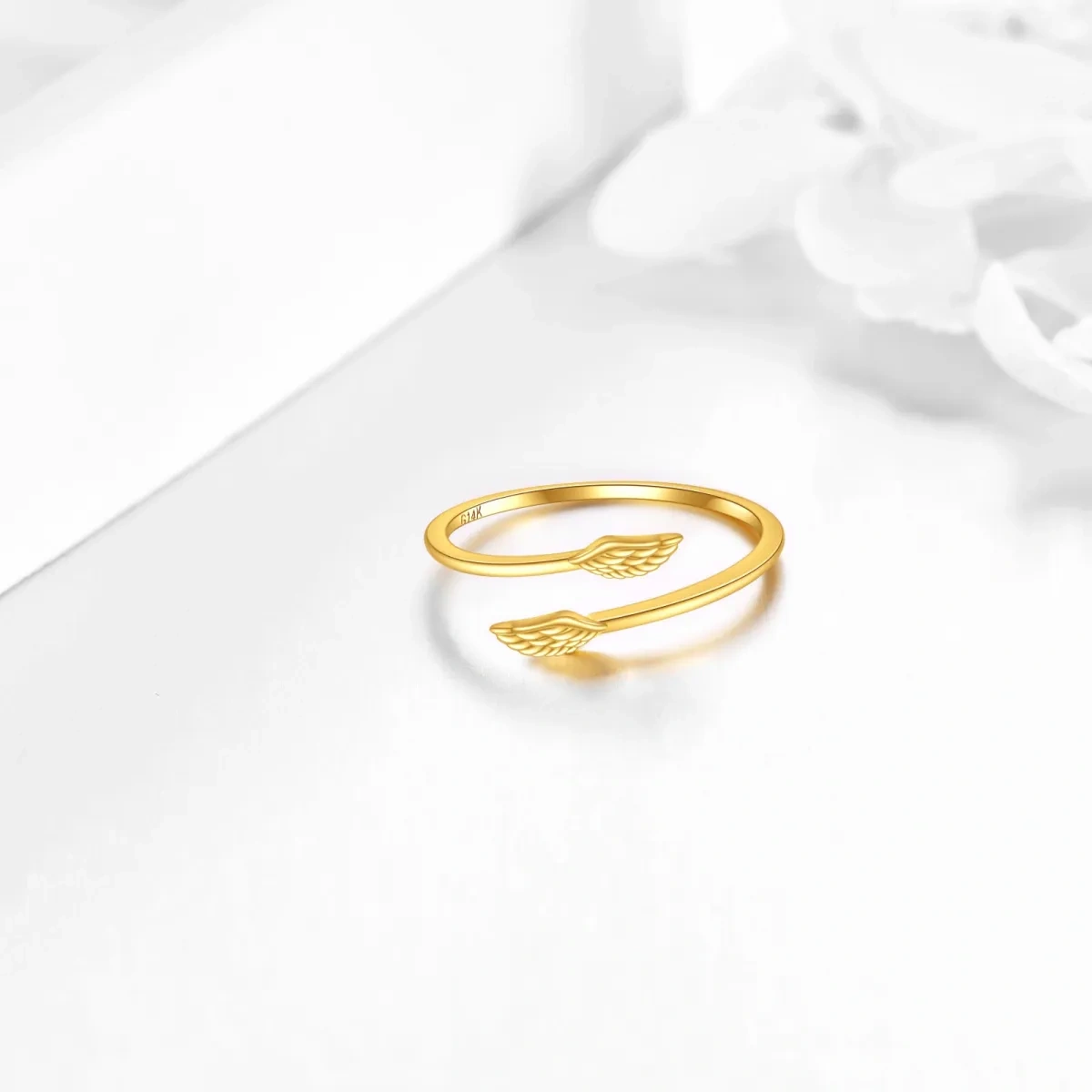 Bague ouverte avec ailes d'ange en or 14K-3