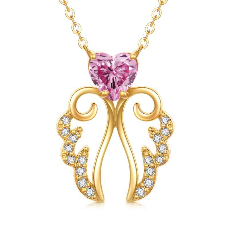 10K Gold Cubic Zirconia Angel Wings Pendant Necklace-1