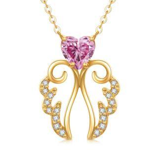 10K Gold Cubic Zirconia Angel Wings Pendant Necklace-52