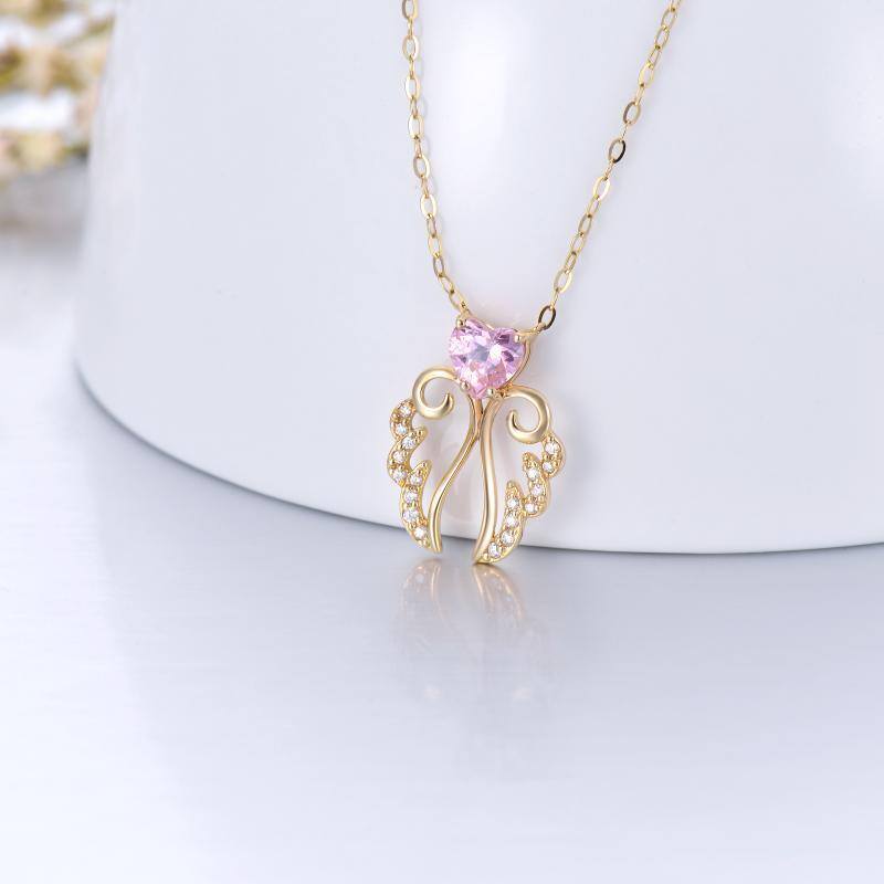 14K Gold Cubic Zirconia Angel Wings Pendant Necklace-3